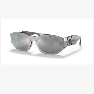 Versace Transparent Grey Mirror Silver Light Grey Geometric Sunglasses